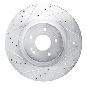 Genesis G70 Brake Rotor (1) - Front Left - R1 Concepts - Drilled & Slotted - Silver - `22-`23